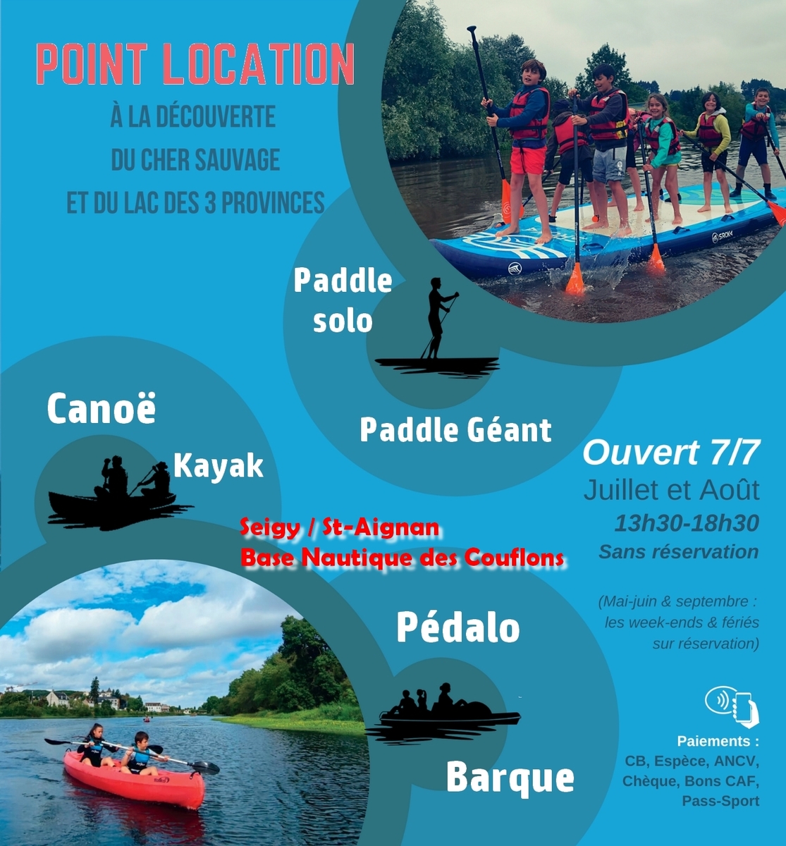 Point Location Canoés Paddles Barques et Pédalos aux Couflons